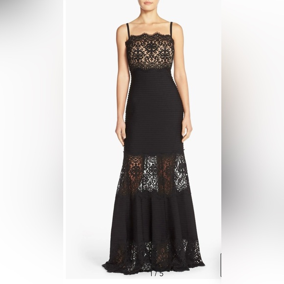 Tadashi Shoji Strapless Lace Inset Pintuck Jersey Gown in Royal Blue - Picture 5 of 7